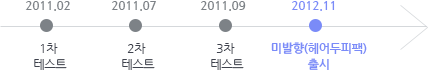 2011년 2월 1차  → 2011년7월 2차 → 2011년 9월 3차  → 2012년 11월 미발향(헤어두피팩)